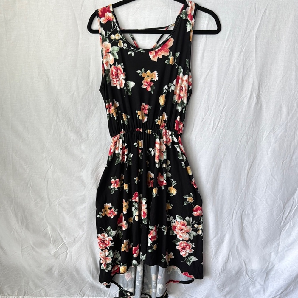 White Birch Black Floral High Low Dress